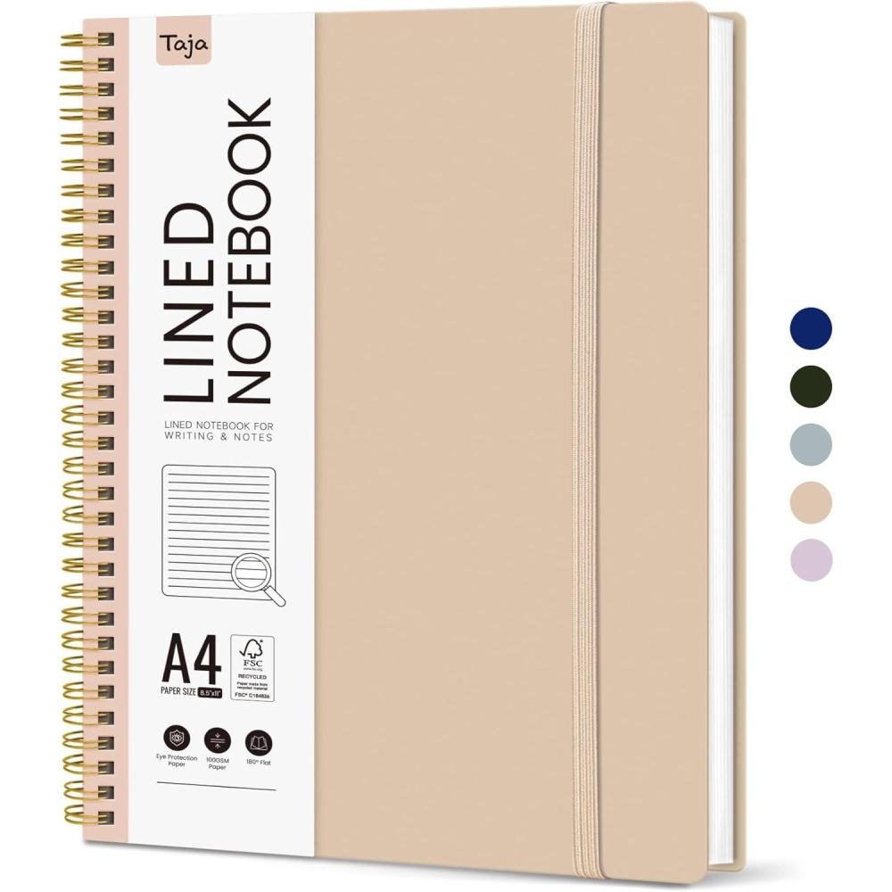 image:imageTaja Spiral Lined Notebook 85x11 Notebooks for Work Large A4 Journal for Women amp Men College Ruled Journaling Notebook for Writing Plastic Cover Spiral Journal PurpleKKhaki