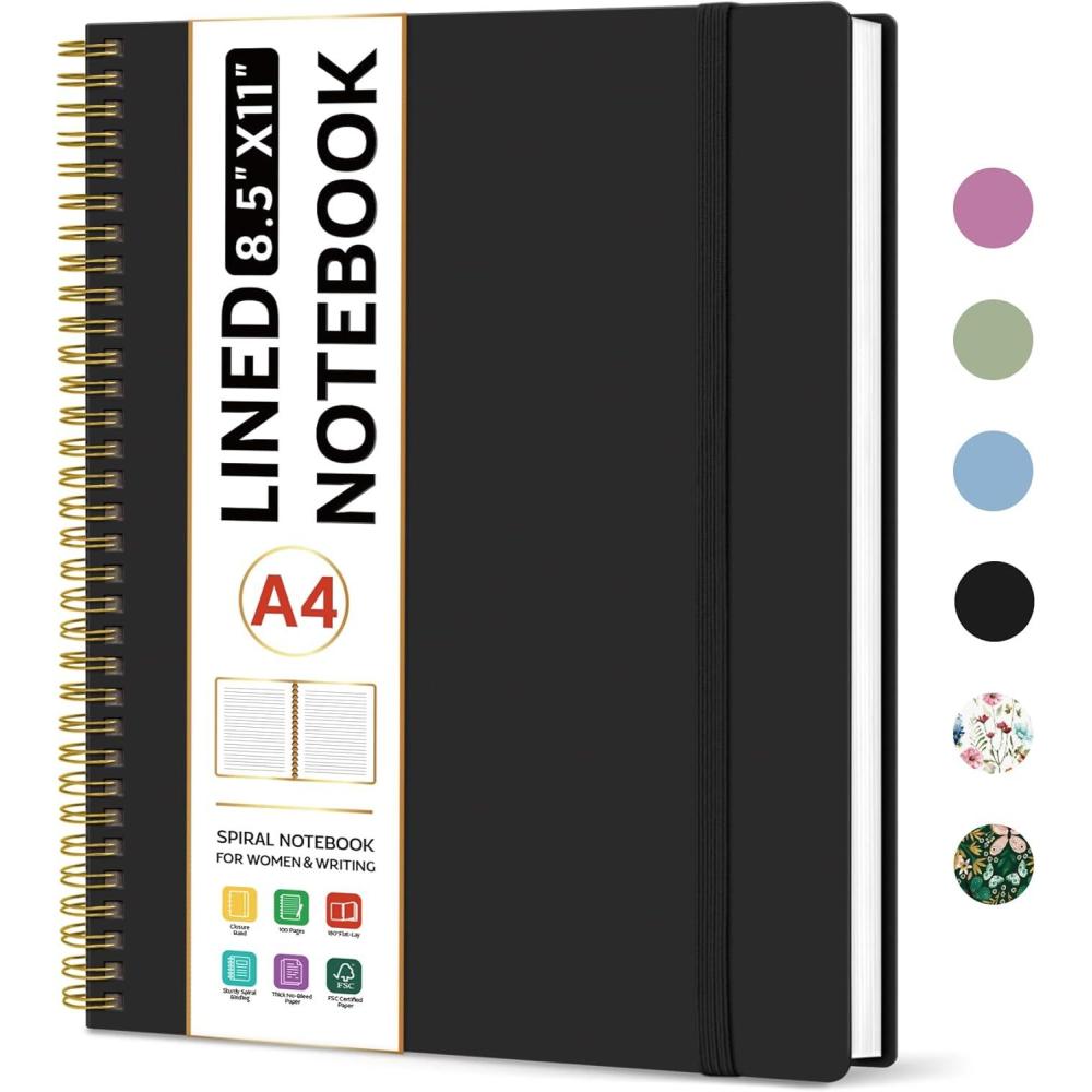 image:imageTaja Spiral Lined Notebook 85x11 Notebooks for Work Large A4 Journal for Women amp Men College Ruled Journaling Notebook for Writing Plastic Cover Spiral Journal PurpleJBlack
