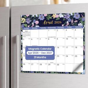 image:imageAesthetic 20262027 Magnetic Calendar for Refrigerator 21Month Fridge Calendar Magnet from April 2026 to December 2027 Greenery Design for Easy OrganizingeMidnight Garden