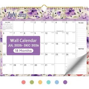 image:imageCalendar 20252026 18Month Calendar Runs from July 2025 to December 2026 115 x 147 Spiral Binding Hanging Monthly Wall CalendarPerfect for Home School or Office Midnight GardenDPastel Bloom