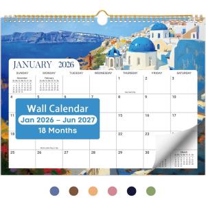 image:imageCalendar 20262027 18Month Wall Calendar Runs from Jan 2026 to Jun 2027 115 x 147 Spiral Binding Hanging Monthly Calendar with TwinWire Binding Perfect for Home or Office  European LandscapeKEuropean Landscape