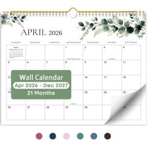 image:imageCalendar 20262027 Monthly Wall Calendar from April 2026 to December 2027 115 x 147 Spiral Binding Hanging Wall Calendar Perfect for Home or OfficeFloraleLeaves