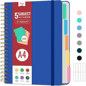 image:imageHardcover Spiral Journal Notebooks for Work With Removable Dividers amp Tabs 85x11 5 Subject Notebook for Note Taking amp Organizer A4 College Ruled Lined Journal for Women amp Writing Green 280 PagesHRoyal Blue