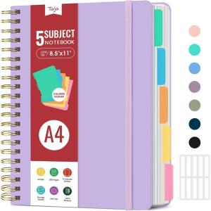 image:imageHardcover Spiral Journal Notebooks for Work With Removable Dividers amp Tabs 85x11 5 Subject Notebook for Note Taking amp Organizer A4 College Ruled Lined Journal for Women amp Writing Green 280 PagesCLilac Purple