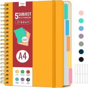 image:imageHardcover Spiral Journal Notebooks for Work With Removable Dividers amp Tabs 85x11 5 Subject Notebook for Note Taking amp Organizer A4 College Ruled Lined Journal for Women amp Writing Green 280 PagesYYellow