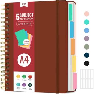 image:imageHardcover Spiral Journal Notebooks for Work With Removable Dividers amp Tabs 85x11 5 Subject Notebook for Note Taking amp Organizer A4 College Ruled Lined Journal for Women amp Writing Green 280 PagesCRust Brown