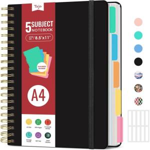 image:imageHardcover Spiral Journal Notebooks for Work With Removable Dividers amp Tabs 85x11 5 Subject Notebook for Note Taking amp Organizer A4 College Ruled Lined Journal for Women amp Writing Green 280 PagesCBlack