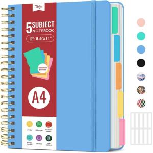image:imageHardcover Spiral Journal Notebooks for Work With Removable Dividers amp Tabs 85x11 5 Subject Notebook for Note Taking amp Organizer A4 College Ruled Lined Journal for Women amp Writing Green 280 PagesDMist