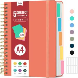 image:imageHardcover Spiral Journal Notebooks for Work With Removable Dividers amp Tabs 85x11 5 Subject Notebook for Note Taking amp Organizer A4 College Ruled Lined Journal for Women amp Writing Green 280 PagesECoral