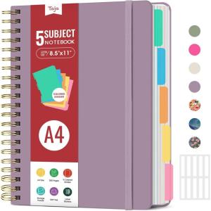 image:imageHardcover Spiral Journal Notebooks for Work With Removable Dividers amp Tabs 85x11 5 Subject Notebook for Note Taking amp Organizer A4 College Ruled Lined Journal for Women amp Writing Green 280 PagesGPurple