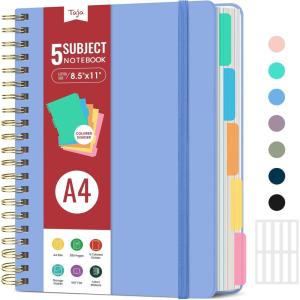 image:imageHardcover Spiral Journal Notebooks for Work With Removable Dividers amp Tabs 85x11 5 Subject Notebook for Note Taking amp Organizer A4 College Ruled Lined Journal for Women amp Writing Green 280 PagesELavender