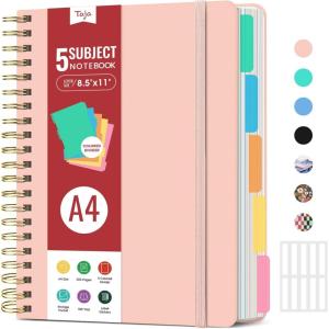 image:imageHardcover Spiral Journal Notebooks for Work With Removable Dividers amp Tabs 85x11 5 Subject Notebook for Note Taking amp Organizer A4 College Ruled Lined Journal for Women amp Writing Green 280 PagesAPink