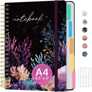 image:imageLarge Spiral Lined Notebooks for Work with Removable Dividers amp Tabs 85x11 Pretty Hardcover 5 Subject Notebook Journal for Women College Ruled Perfect for Study amp Office Organization 280 PagesWildflowersE  Coral Dream
