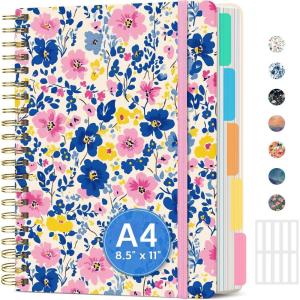 image:imageLarge Spiral Lined Notebooks for Work with Removable Dividers amp Tabs 85x11 Pretty Hardcover 5 Subject Notebook Journal for Women College Ruled Perfect for Study amp Office Organization 280 PagesWildflowersE  Blooming Meadow