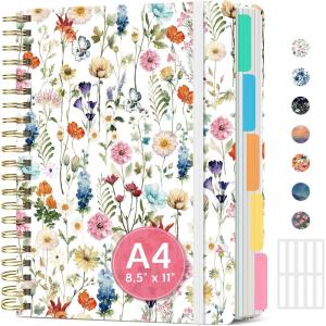 image:imageLarge Spiral Lined Notebooks for Work with Removable Dividers amp Tabs 85x11 Pretty Hardcover 5 Subject Notebook Journal for Women College Ruled Perfect for Study amp Office Organization 280 PagesWildflowersA  Wildflowers