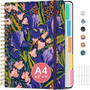 image:imageLarge Spiral Lined Notebooks for Work with Removable Dividers amp Tabs 85x11 Pretty Hardcover 5 Subject Notebook Journal for Women College Ruled Perfect for Study amp Office Organization 280 PagesWildflowersC Petal Rhythm