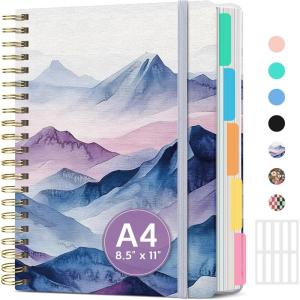 image:imageLarge Spiral Lined Notebooks for Work with Removable Dividers amp Tabs 85x11 Pretty Hardcover 5 Subject Notebook Journal for Women College Ruled Perfect for Study amp Office Organization 280 PagesWildflowersB  Distant Peaks