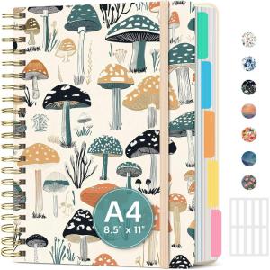 image:imageLarge Spiral Lined Notebooks for Work with Removable Dividers amp Tabs 85x11 Pretty Hardcover 5 Subject Notebook Journal for Women College Ruled Perfect for Study amp Office Organization 280 PagesWildflowersU  Mushrooms Grove