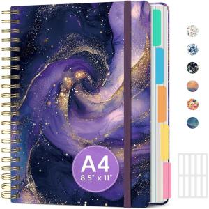 image:imageLarge Spiral Lined Notebooks for Work with Removable Dividers amp Tabs 85x11 Pretty Hardcover 5 Subject Notebook Journal for Women College Ruled Perfect for Study amp Office Organization 280 PagesWildflowersT  Cosmic Amethyst