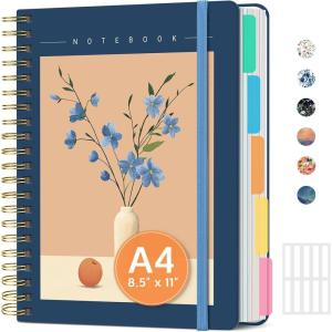 image:imageLarge Spiral Lined Notebooks for Work with Removable Dividers amp Tabs 85x11 Pretty Hardcover 5 Subject Notebook Journal for Women College Ruled Perfect for Study amp Office Organization 280 PagesWildflowersH  Soft Balance