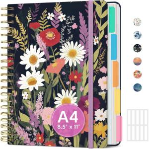image:imageLarge Spiral Lined Notebooks for Work with Removable Dividers amp Tabs 85x11 Pretty Hardcover 5 Subject Notebook Journal for Women College Ruled Perfect for Study amp Office Organization 280 PagesWildflowersM  Wild Bloom
