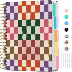 image:imageLarge Spiral Lined Notebooks for Work with Removable Dividers amp Tabs 85x11 Pretty Hardcover 5 Subject Notebook Journal for Women College Ruled Perfect for Study amp Office Organization 280 PagesWildflowersF  Checkered