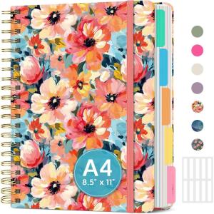 image:imageLarge Spiral Lined Notebooks for Work with Removable Dividers amp Tabs 85x11 Pretty Hardcover 5 Subject Notebook Journal for Women College Ruled Perfect for Study amp Office Organization 280 PagesWildflowersC  Pastel Garden