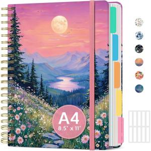 image:imageLarge Spiral Lined Notebooks for Work with Removable Dividers amp Tabs 85x11 Pretty Hardcover 5 Subject Notebook Journal for Women College Ruled Perfect for Study amp Office Organization 280 PagesWildflowersT  Lavender Horizon
