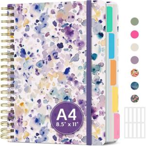 image:imageLarge Spiral Lined Notebooks for Work with Removable Dividers amp Tabs 85x11 Pretty Hardcover 5 Subject Notebook Journal for Women College Ruled Perfect for Study amp Office Organization 280 PagesWildflowersC  Purple Blocks