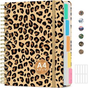 image:imageLarge Spiral Notebook with Dividers amp Tabs 85 x 11 Hardcover 5 Subject Notebook for Work 280 pages College Ruled Cute Journal for Women Perfect for Study amp Office Note Taking GardenRLeopard