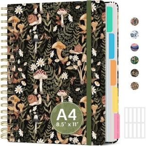 image:imageLarge Spiral Notebook with Dividers amp Tabs 85 x 11 Hardcover 5 Subject Notebook for Work 280 pages College Ruled Cute Journal for Women Perfect for Study amp Office Note Taking GardenBMushroom