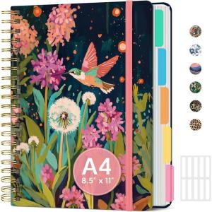 image:imageLarge Spiral Notebook with Dividers amp Tabs 85 x 11 Hardcover 5 Subject Notebook for Work 280 pages College Ruled Cute Journal for Women Perfect for Study amp Office Note Taking GardenIHumming Glow