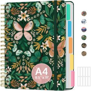 image:imageLarge Spiral Notebook with Dividers amp Tabs 85 x 11 Hardcover 5 Subject Notebook for Work 280 pages College Ruled Cute Journal for Women Perfect for Study amp Office Note Taking GardenEButterfly