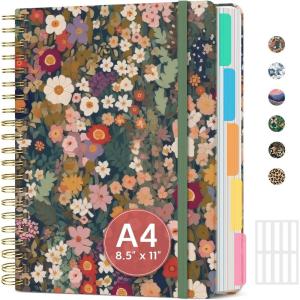 image:imageLarge Spiral Notebook with Dividers amp Tabs 85 x 11 Hardcover 5 Subject Notebook for Work 280 pages College Ruled Cute Journal for Women Perfect for Study amp Office Note Taking GardenAGarden