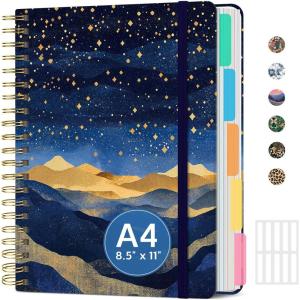 image:imageLarge Spiral Notebook with Dividers amp Tabs 85 x 11 Hardcover 5 Subject Notebook for Work 280 pages College Ruled Cute Journal for Women Perfect for Study amp Office Note Taking GardenTGolden Night