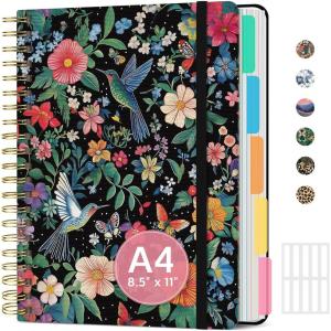 image:imageLarge Spiral Notebook with Dividers amp Tabs 85 x 11 Hardcover 5 Subject Notebook for Work 280 pages College Ruled Cute Journal for Women Perfect for Study amp Office Note Taking GardenIHummingbird