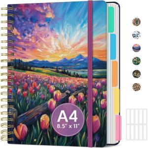 image:imageLarge Spiral Notebook with Dividers amp Tabs 85 x 11 Hardcover 5 Subject Notebook for Work 280 pages College Ruled Cute Journal for Women Perfect for Study amp Office Note Taking GardenPRadiant Pastures