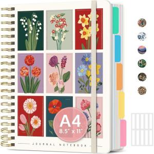 image:imageLarge Spiral Notebook with Dividers amp Tabs 85 x 11 Hardcover 5 Subject Notebook for Work 280 pages College Ruled Cute Journal for Women Perfect for Study amp Office Note Taking GardenSFloral Gallery