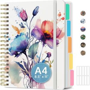 image:imageLarge Spiral Notebook with Dividers amp Tabs 85 x 11 Hardcover 5 Subject Notebook for Work 280 pages College Ruled Cute Journal for Women Perfect for Study amp Office Note Taking GardenGPainted Bloom