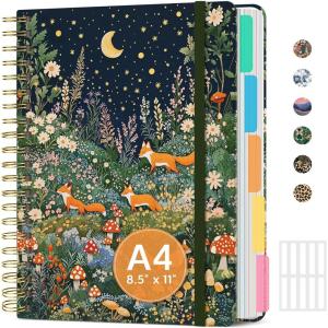 image:imageLarge Spiral Notebook with Dividers amp Tabs 85 x 11 Hardcover 5 Subject Notebook for Work 280 pages College Ruled Cute Journal for Women Perfect for Study amp Office Note Taking GardenUFox Night