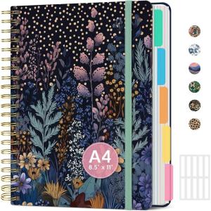 image:imageLarge Spiral Notebook with Dividers amp Tabs 85 x 11 Hardcover 5 Subject Notebook for Work 280 pages College Ruled Cute Journal for Women Perfect for Study amp Office Note Taking GardenONocturne Garden