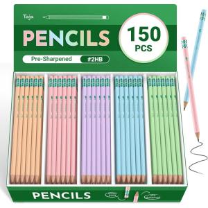 image:imageTaja 150 Pack 2 HB Pencils Bulk PreSharpened WoodCased Pencils with Erasers Large Pack Writing amp Drawing Pencils for School Classroom Testing MacaronMulticolor