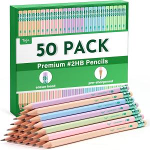 image:imageTaja 50 Pack WoodCased 2 HB Pencils Bulk PreSharpened Pencils with Top Erasers Perfect for School amp Classroom Writing and Drawing  MacaronMulticolor