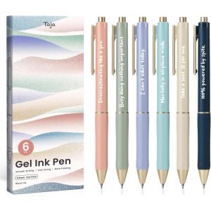 image:imageTaja Gel Pens 6 Pcs Quick Dry Black Gel Ink Pens 05mm Fine Point Smooth Writing Pens for Journaling and Note Taking Cute Aesthetic Pens for Women amp MenBluePastelFunny