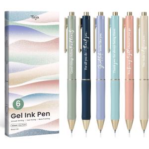 image:imageTaja Gel Pens 6 Pcs Quick Dry Black Gel Ink Pens 05mm Fine Point Smooth Writing Pens for Journaling and Note Taking Cute Aesthetic Pens for Women amp MenBluePastelGratitude