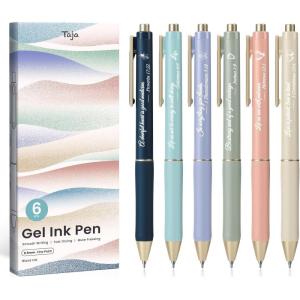 image:imageTaja Gel Pens 6 Pcs Quick Dry Black Gel Ink Pens 05mm Fine Point Smooth Writing Pens for Journaling and Note Taking Cute Aesthetic Pens for Women amp MenBluePastelBible