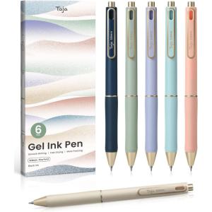 image:imageTaja Gel Pens 6 Pcs Quick Dry Black Gel Ink Pens 05mm Fine Point Smooth Writing Pens for Journaling and Note Taking Cute Aesthetic Pens for Women amp MenBluePastel