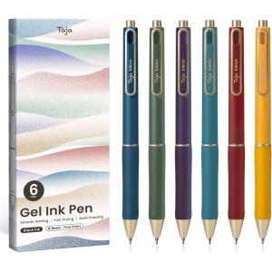 image:imageTaja Gel Pens 6 Pcs Quick Dry Black Gel Ink Pens 05mm Fine Point Smooth Writing Pens for Journaling and Note Taking Cute Aesthetic Pens for Women amp MenBlueVintage