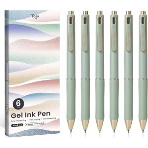image:imageTaja Gel Pens 6 Pcs Quick Dry Black Gel Ink Pens 05mm Fine Point Smooth Writing Pens for Journaling and Note Taking Cute Aesthetic Pens for Women amp MenBlueGreen