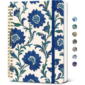 image:imageTaja Lined Spiral Journal Notebook for Women A5 Cute College Ruled Hardcover Notebook for Work amp Note Taking Pretty Journal for Writing 140 Pages Flower GardeneCobalt Florals